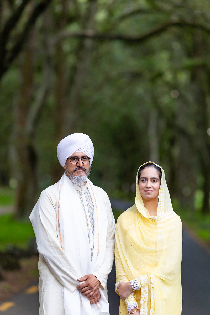 Bhai Yadvinder Singh and Amrita Kaur captured in serene devotion during the acoustic recording and mastering of the sacred 57 saloks of Guru Tegh Bahadur Ji.